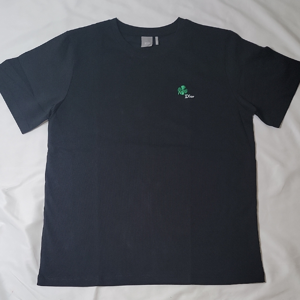 Dior Black Short-Sleeve Tee with Green Clover Motif